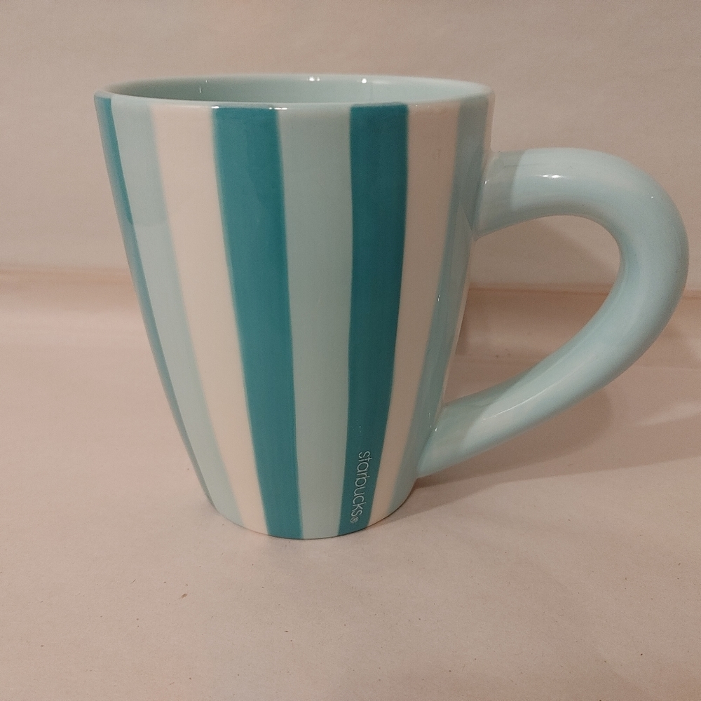 Starbucks 2003 BARISTA Series Coffee Tea Mug Cup Pastel Blue White Striped RARE
